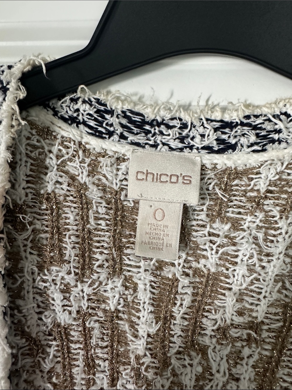 Chico's Cream and Brown Patterned Open-Front Cardigan Jacket - Picture 2 of 4